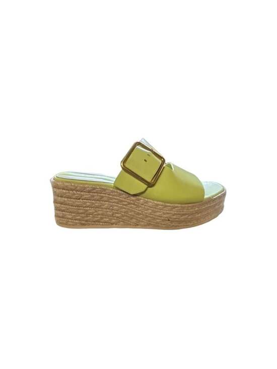 Franco Sarto Shoes - Franco Sarto Taziana Slide Sandal Size 7.5 Green Leather Espadrille Wedge